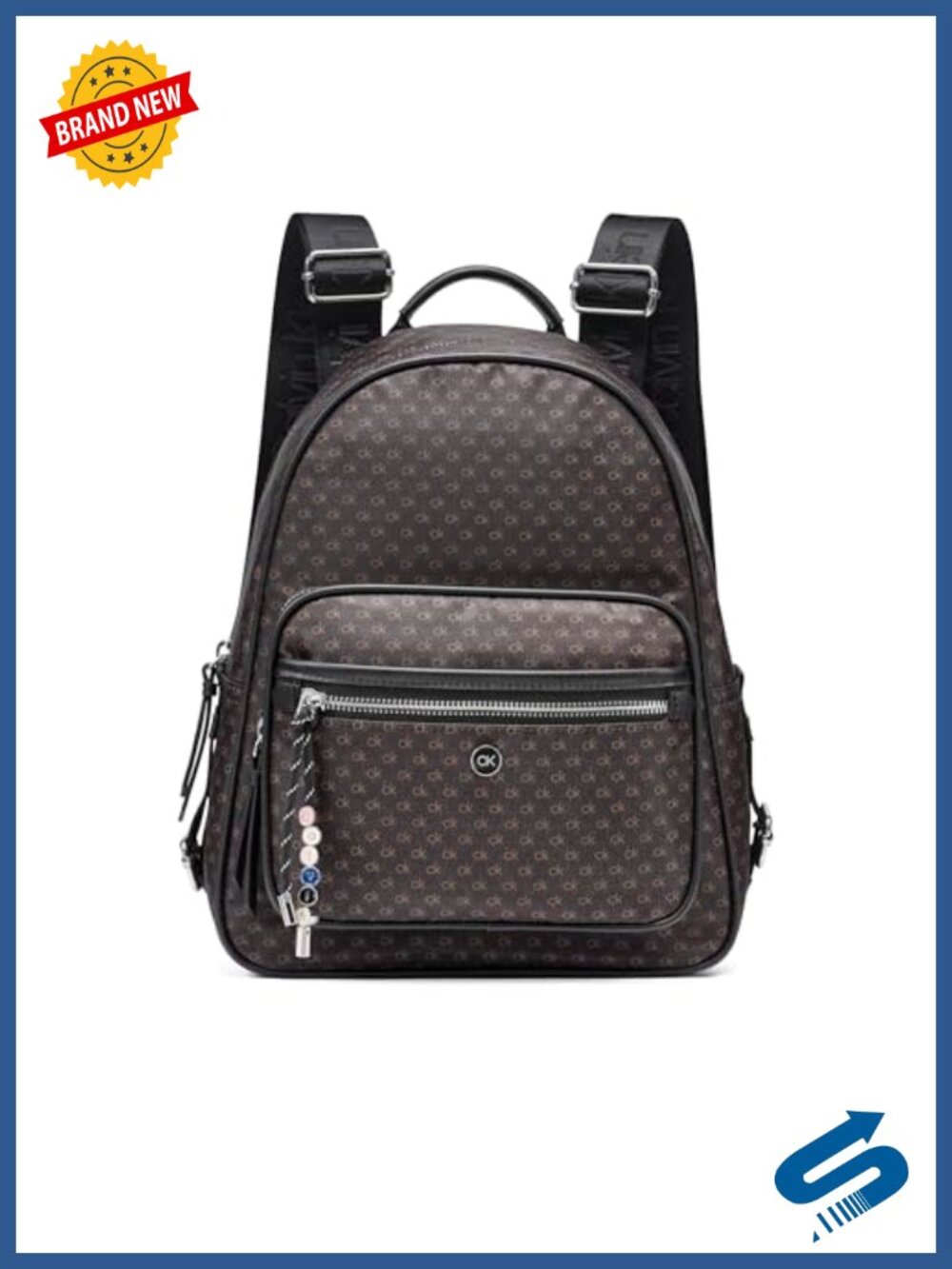Nylon Organizational Backpack with Zip Pockets and Charm